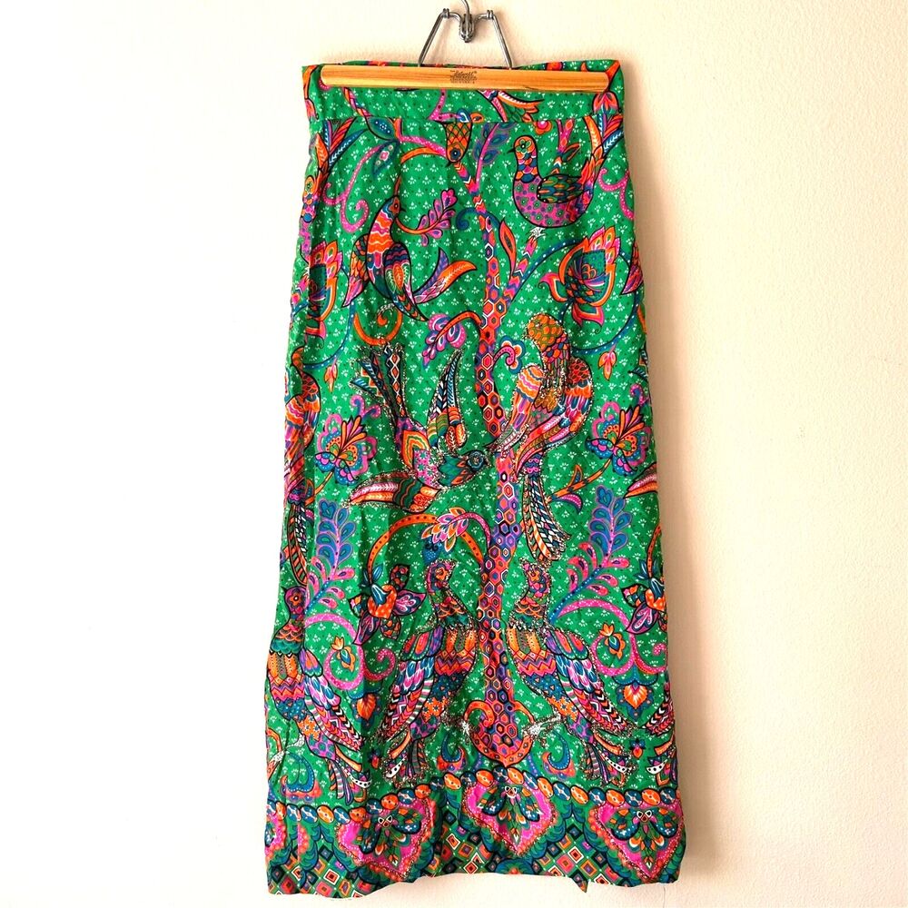 Vintage 1960s bird print Mod skirt glitter outlines by Malbe Original Large